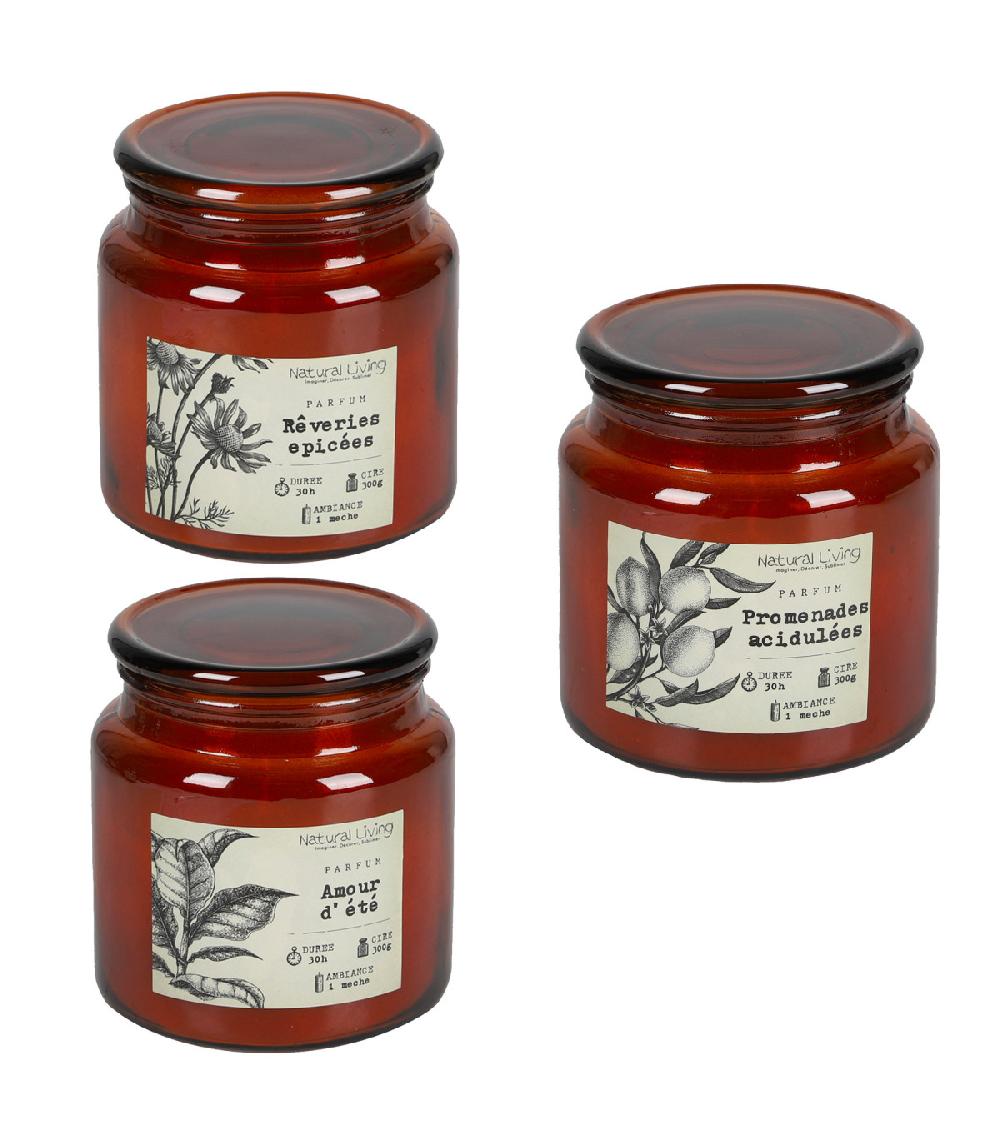 wadiga Set de 3 bougies parfumées style apothicaire 11x11x12cm
