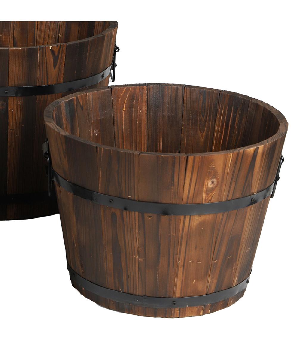 Wadiga Set De 3 Cache-pots En Bois Et Cerclage Métal Noir Tonneaux