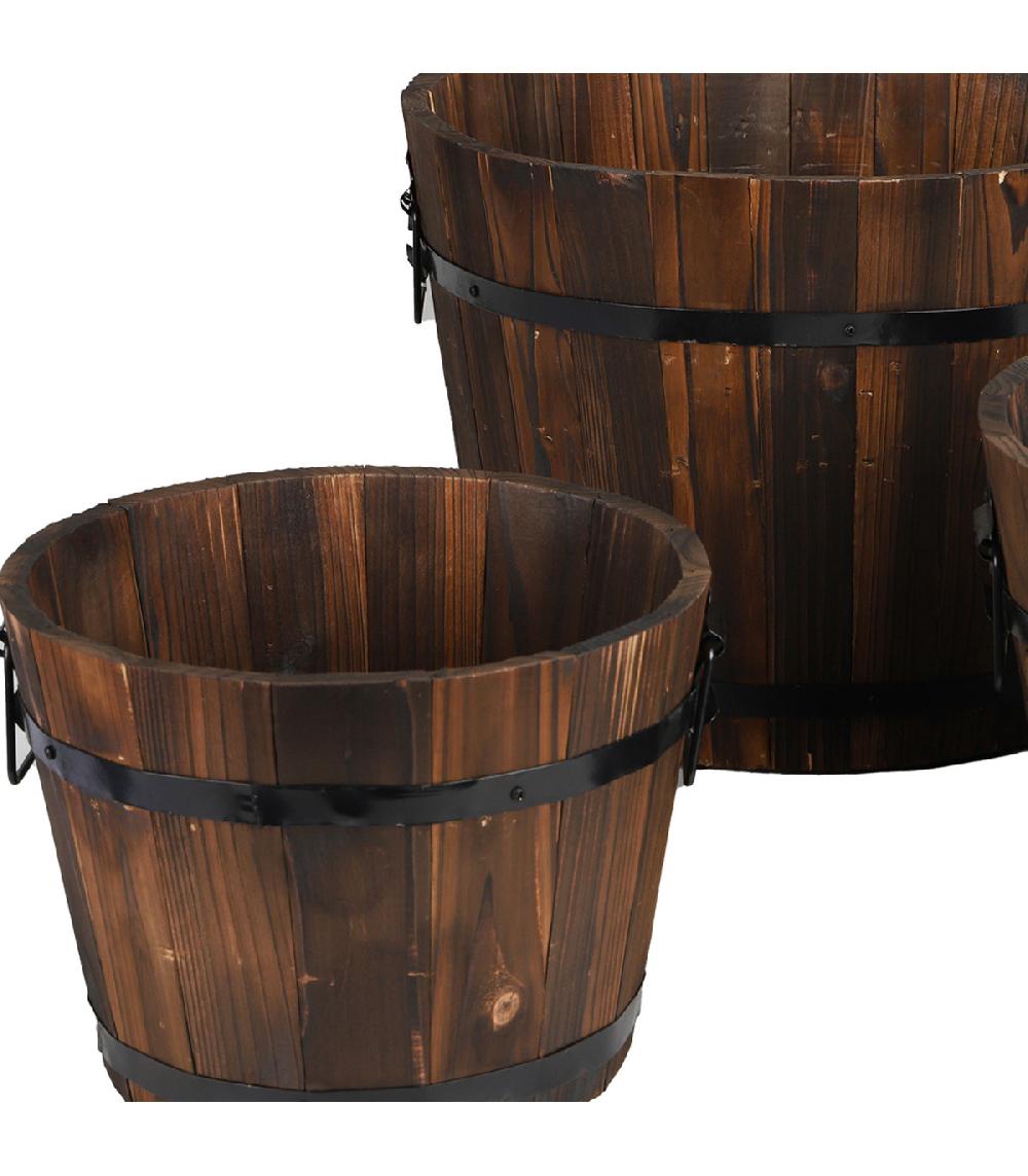 Wadiga Set De 3 Cache-pots En Bois Et Cerclage Métal Noir Tonneaux
