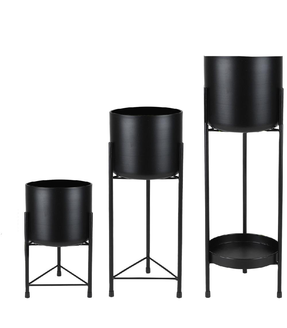 wadiga Set de 3 cache-pots sur pied ronds en métal noir