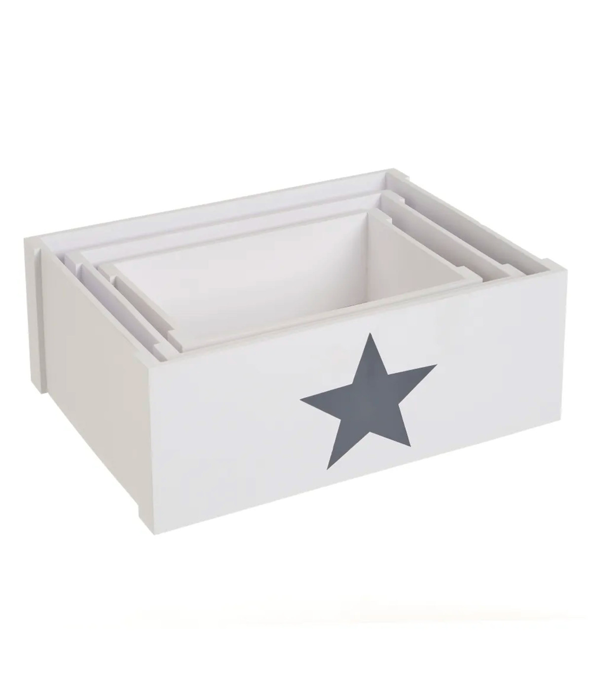 Wadiga Set De 3 Caisses De Rangement En Bois Blanc Et étoiles Grises
