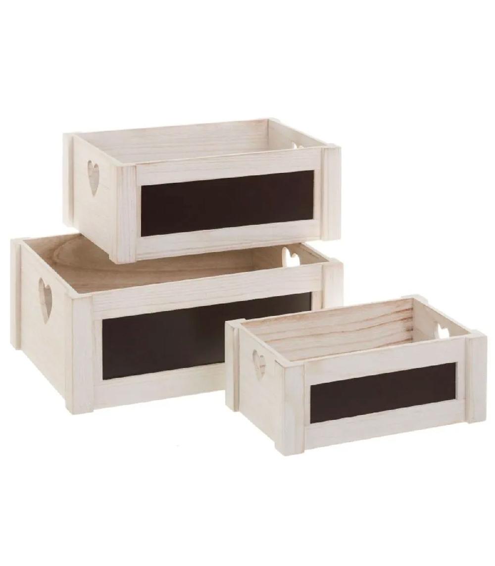 wadiga Set de 3 caisses de rangement en bois blanchi coeurs
