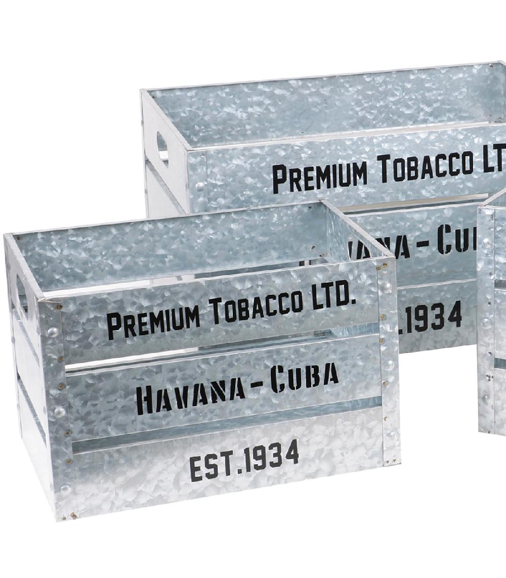 Wadiga Set De 3 Caisses En Métal Effet Zinc Vintage 51x35x28cm