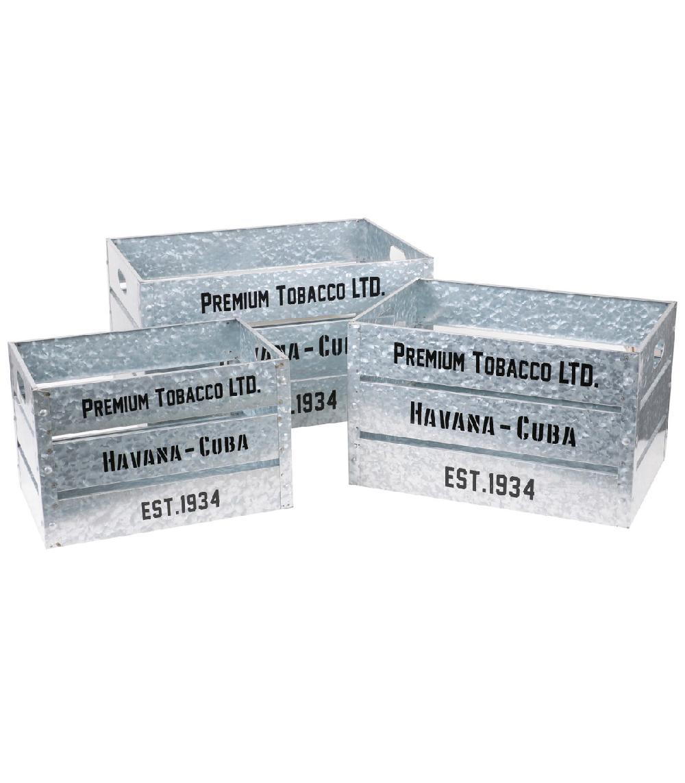 wadiga Set de 3 caisses en métal effet zinc vintage 51x35x28cm