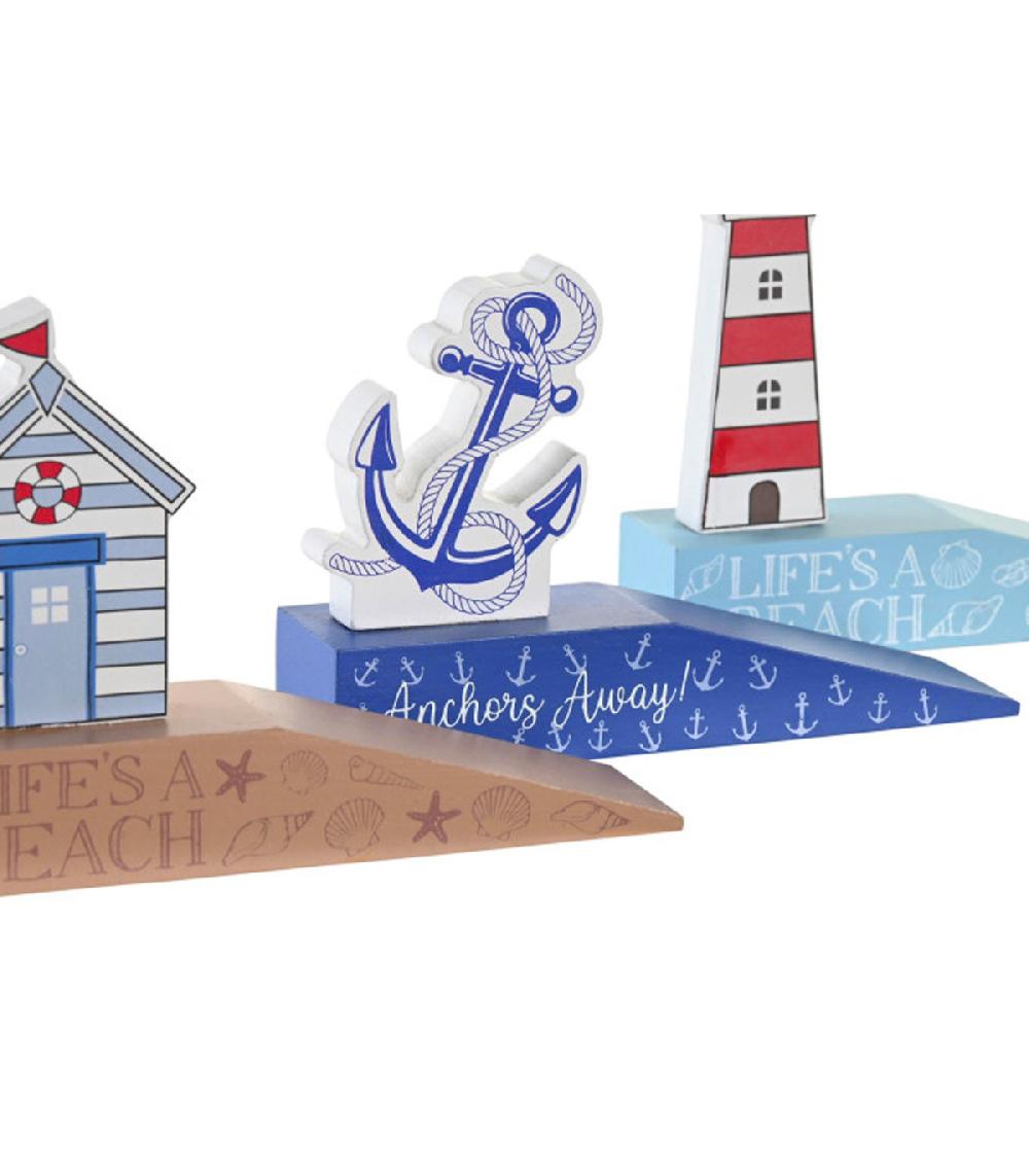 Wadiga Set De 3 Cale-portes En Bois Bord De Mer 17.5x4x14cm