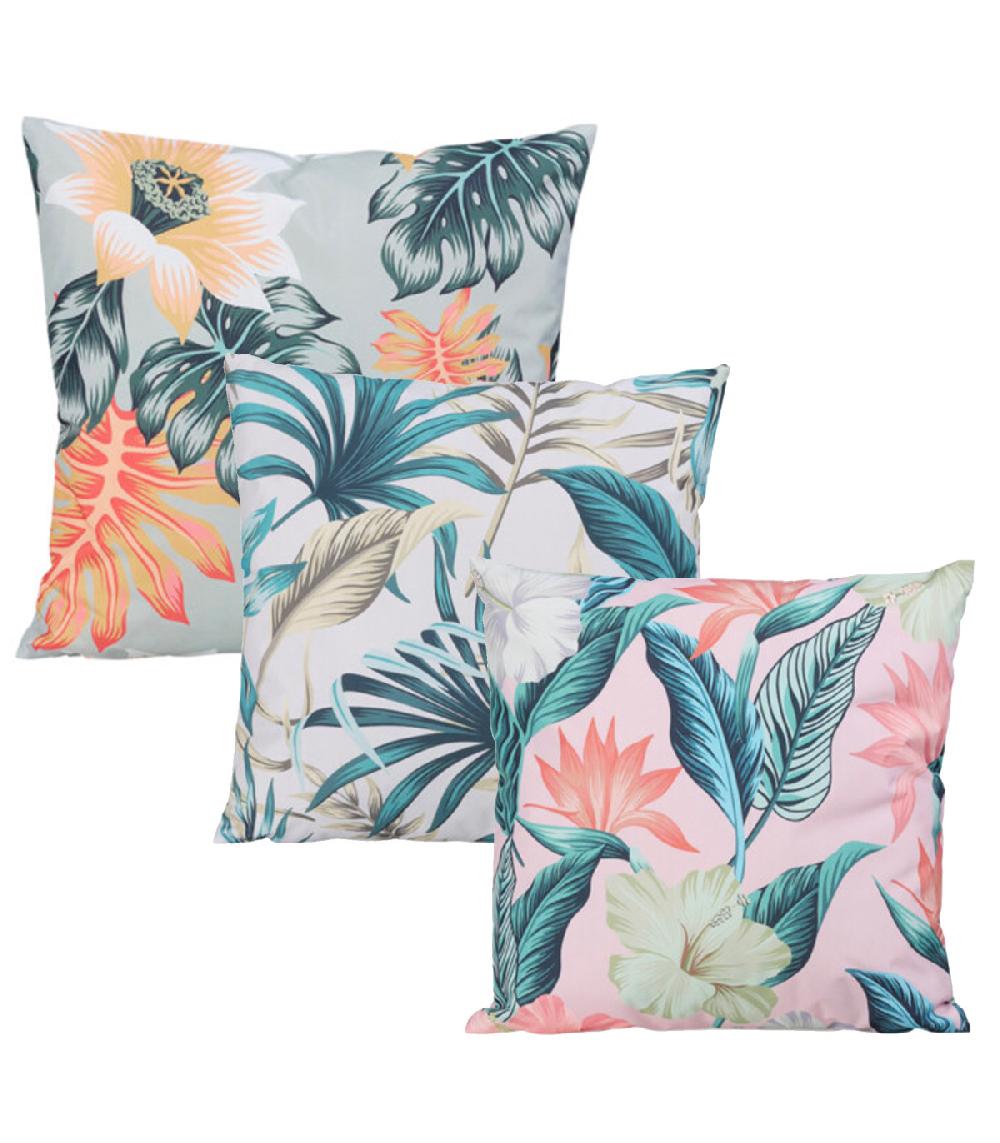wadiga Set de 3 coussins extérieurs feuillages 45x45cm