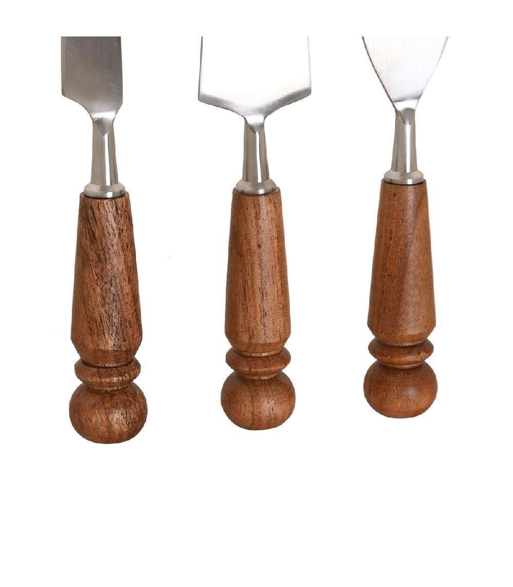 Wadiga Set De 3 Couteaux De Service à Fromage Inox Et Acacia