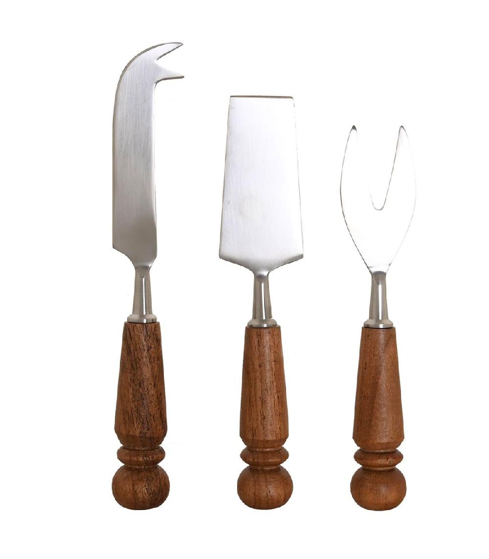 wadiga Set de 3 couteaux de service à fromage inox et acacia