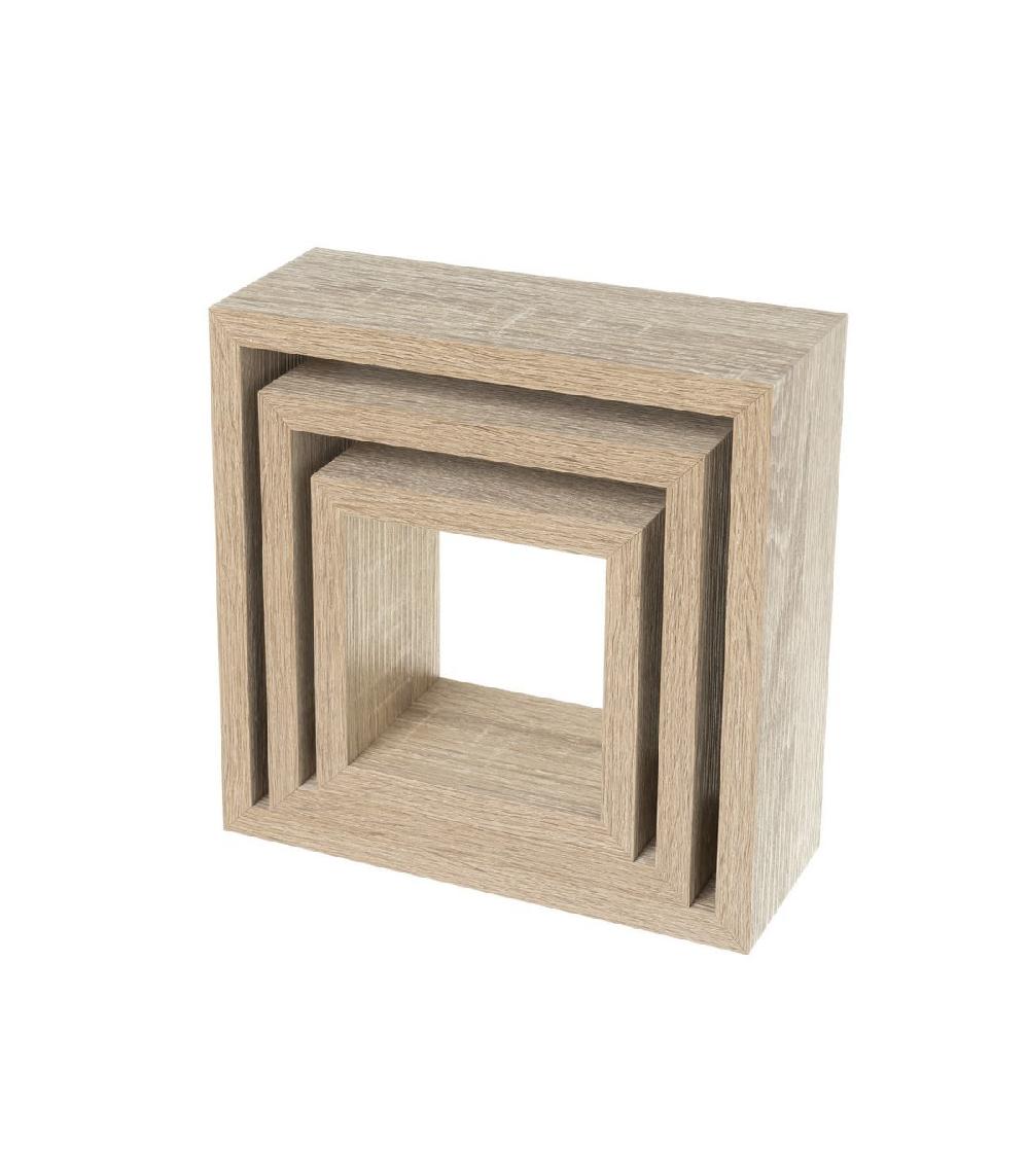 Wadiga Set De 3 Étagères Murales Carrées En Bois - 25X25X9cm
