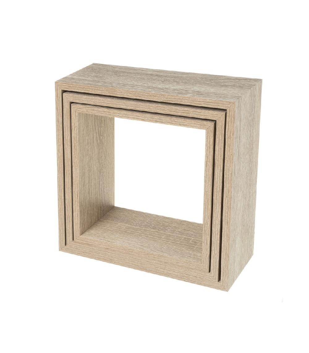 Wadiga Set De 3 Étagères Murales Carrées En Bois - 30x30x12cm