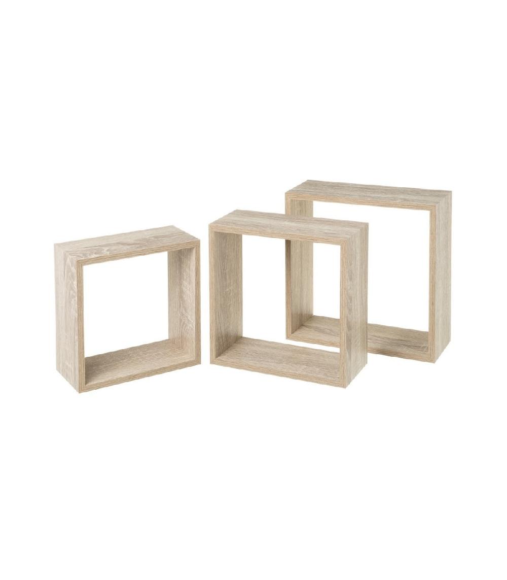 wadiga Set de 3 Étagères Murales Carrées en Bois - 30x30x12cm