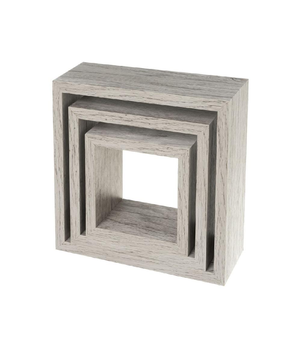 Wadiga Set De 3 Étagères Murales Carrées En Bois Gris - 25X25X9cm
