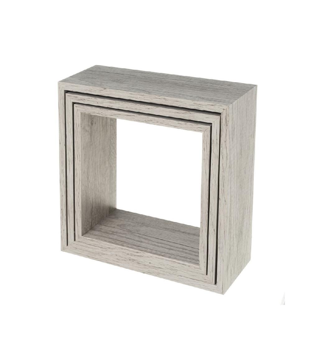 Wadiga Set De 3 Étagères Murales Carrées En Bois Gris - 30x30x11.7cm