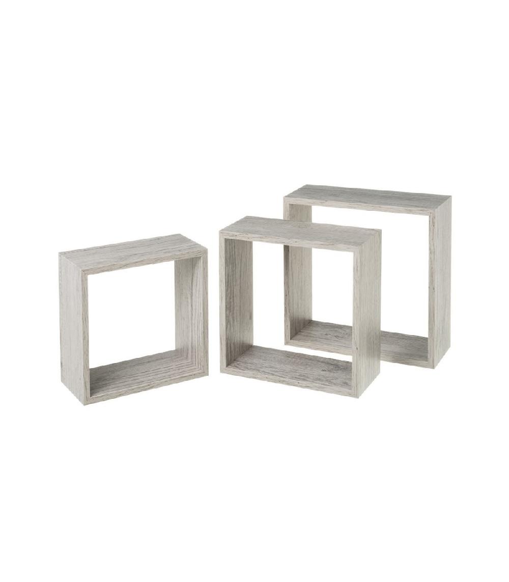 wadiga Set de 3 Étagères Murales Carrées en Bois Gris - 30x30x11.7cm