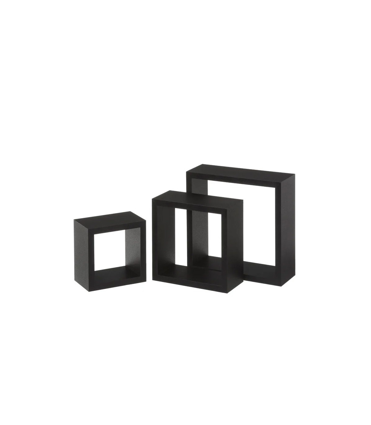 wadiga Set de 3 Étagères Murales Carrées en Bois Noir - 25x25x9cm