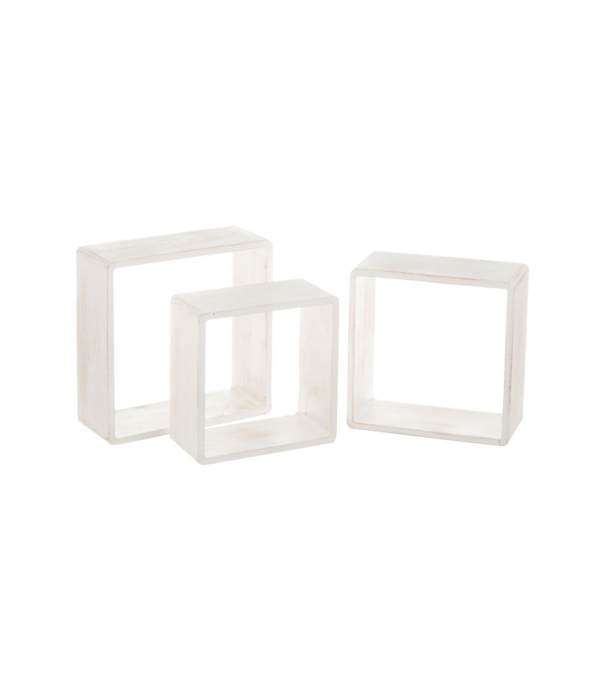 wadiga Set de 3 Étagères Murales en Bois Blanchi - 30x30x12cm