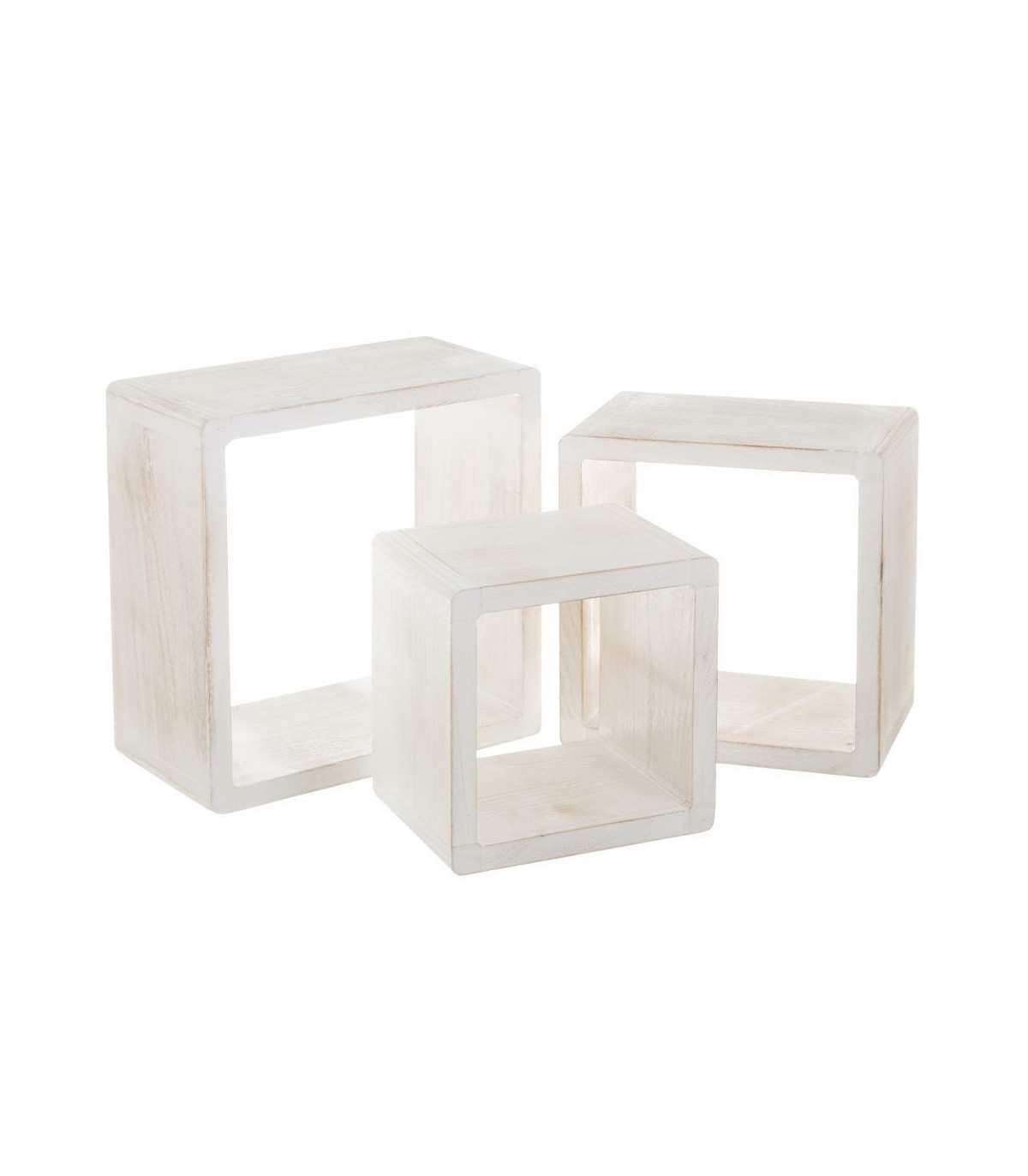 wadiga Set de 3 Étagères Murales en Bois Blanchi - 38x38x20cm
