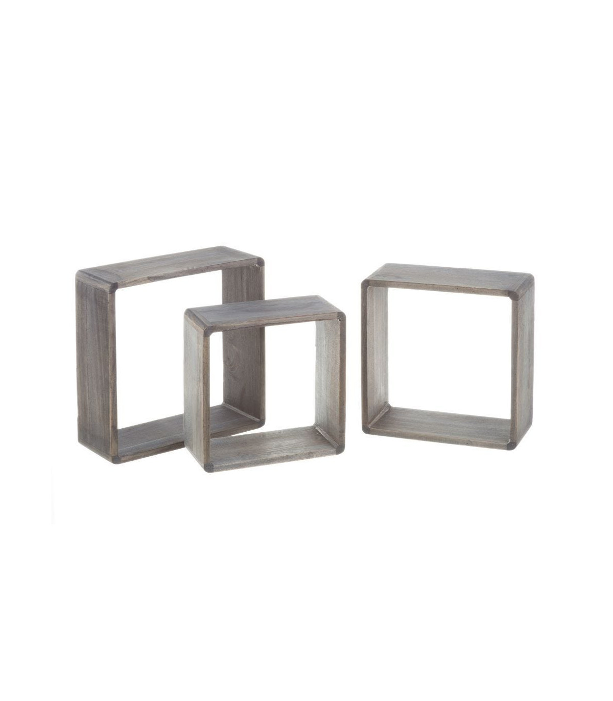 wadiga Set de 3 Étagères Murales en Bois Gris - 30x30x12cm