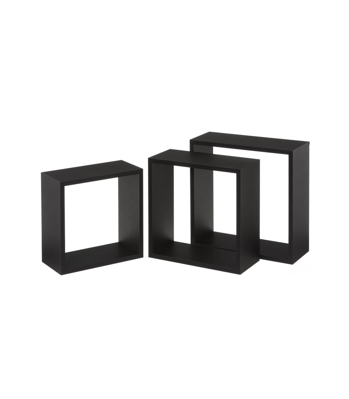 wadiga Set de 3 Étagères Murales en Bois MDF Noir - 30x30x11.7cm