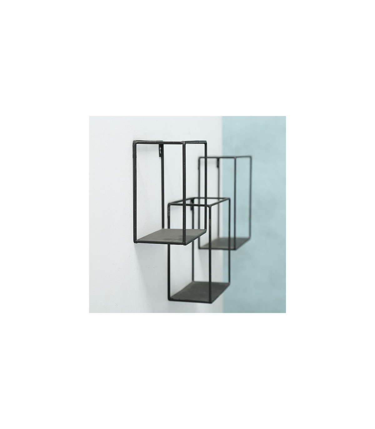 Wadiga Set De 3 Étagères Murales En Métal Noir - Longueur 16/18/20cm