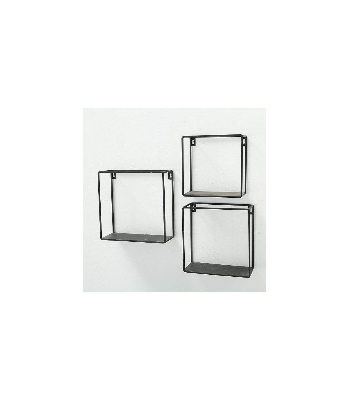 Wadiga Set De 3 Étagères Murales En Métal Noir - Longueur 16/18/20cm