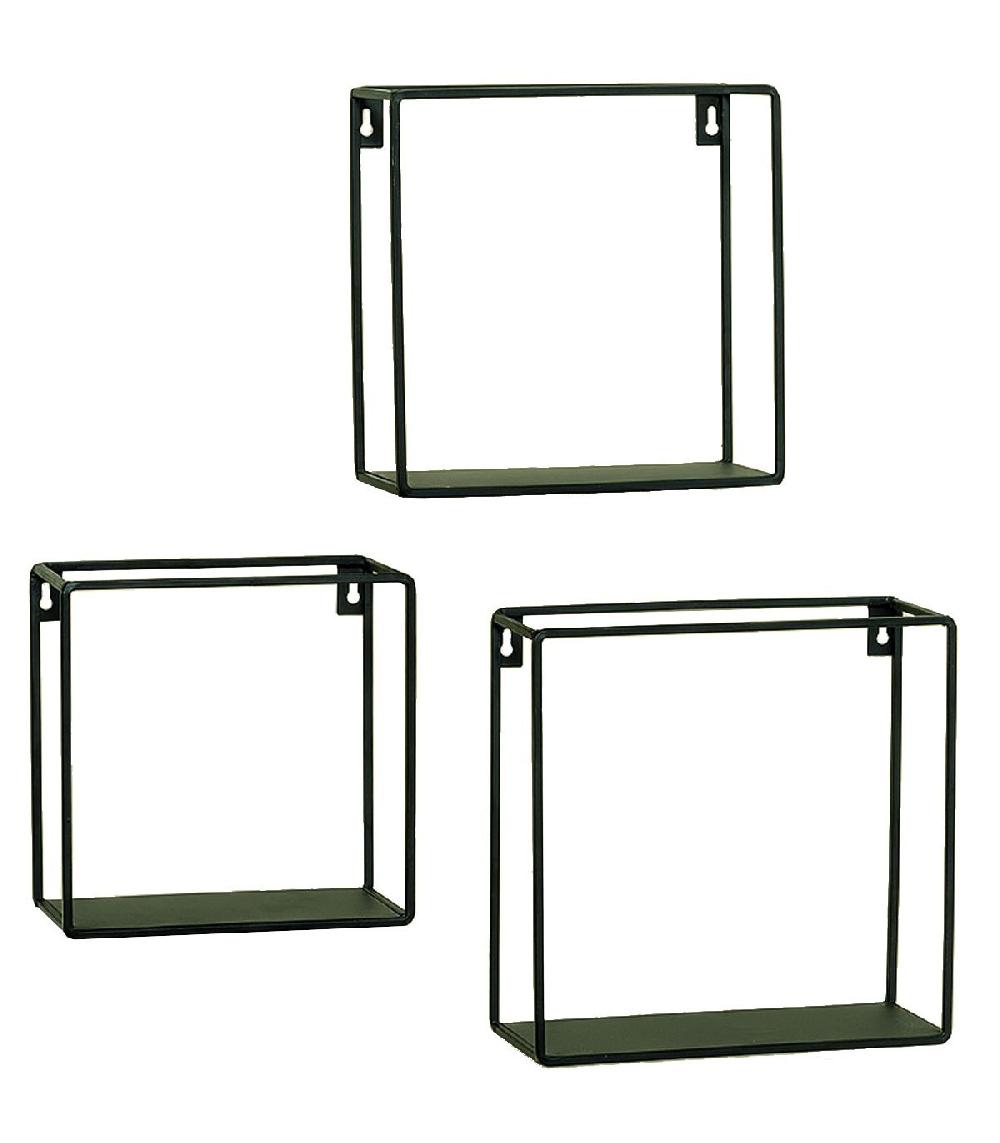 wadiga Set de 3 Étagères Murales en Métal Noir - Longueur 16/18/20cm