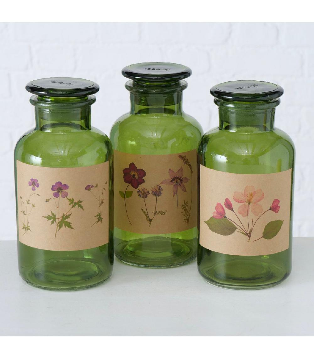Wadiga Set De 3 Flacons Apothicaires Décoratifs En Verre Vert 22cm