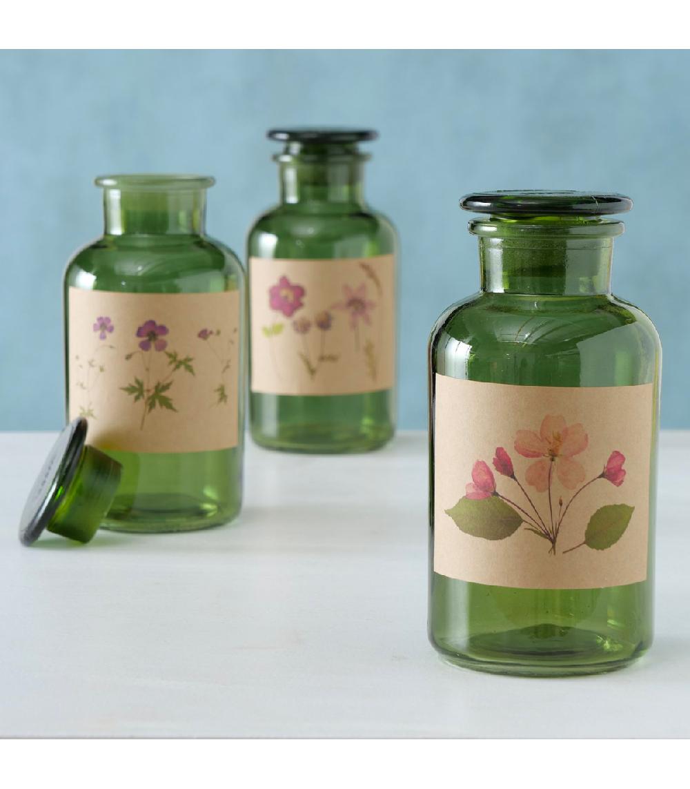 Wadiga Set De 3 Flacons Apothicaires Décoratifs En Verre Vert 22cm