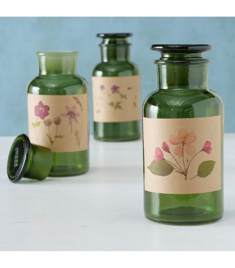 Wadiga Set De 3 Flacons Apothicaires Décoratifs En Verre Vert 18cm