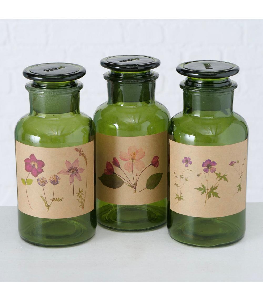 Wadiga Set De 3 Flacons Apothicaires Décoratifs En Verre Vert 18cm