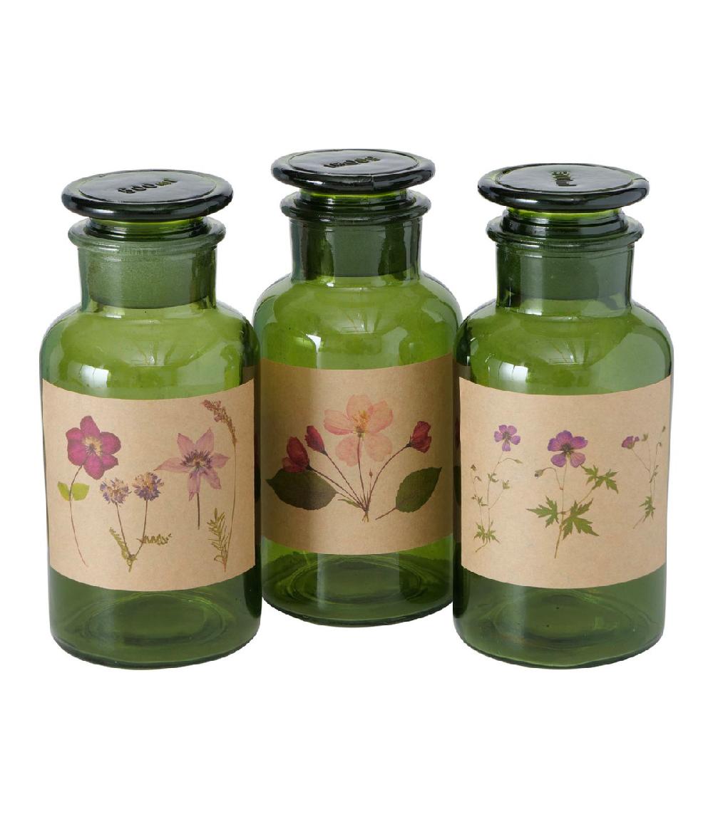 wadiga Set de 3 flacons apothicaires décoratifs en verre vert 18cm