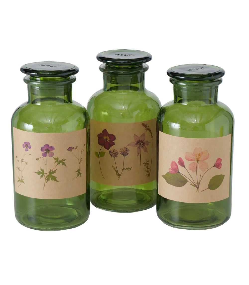 wadiga Set de 3 flacons apothicaires décoratifs en verre vert 22cm