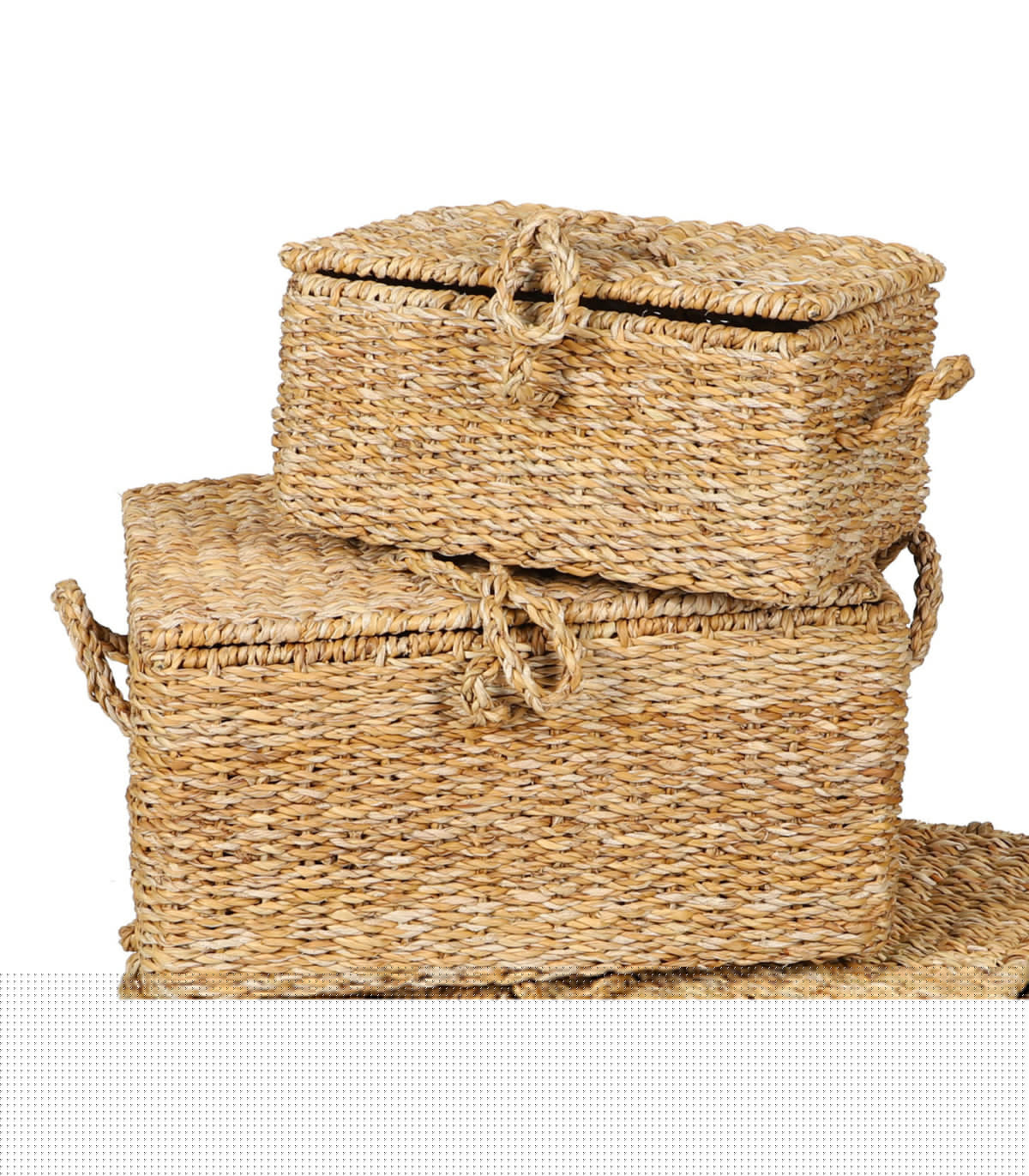 Wadiga Set De 3 Malles En Jacinthe D'eau Tressée - 50x34x25cm