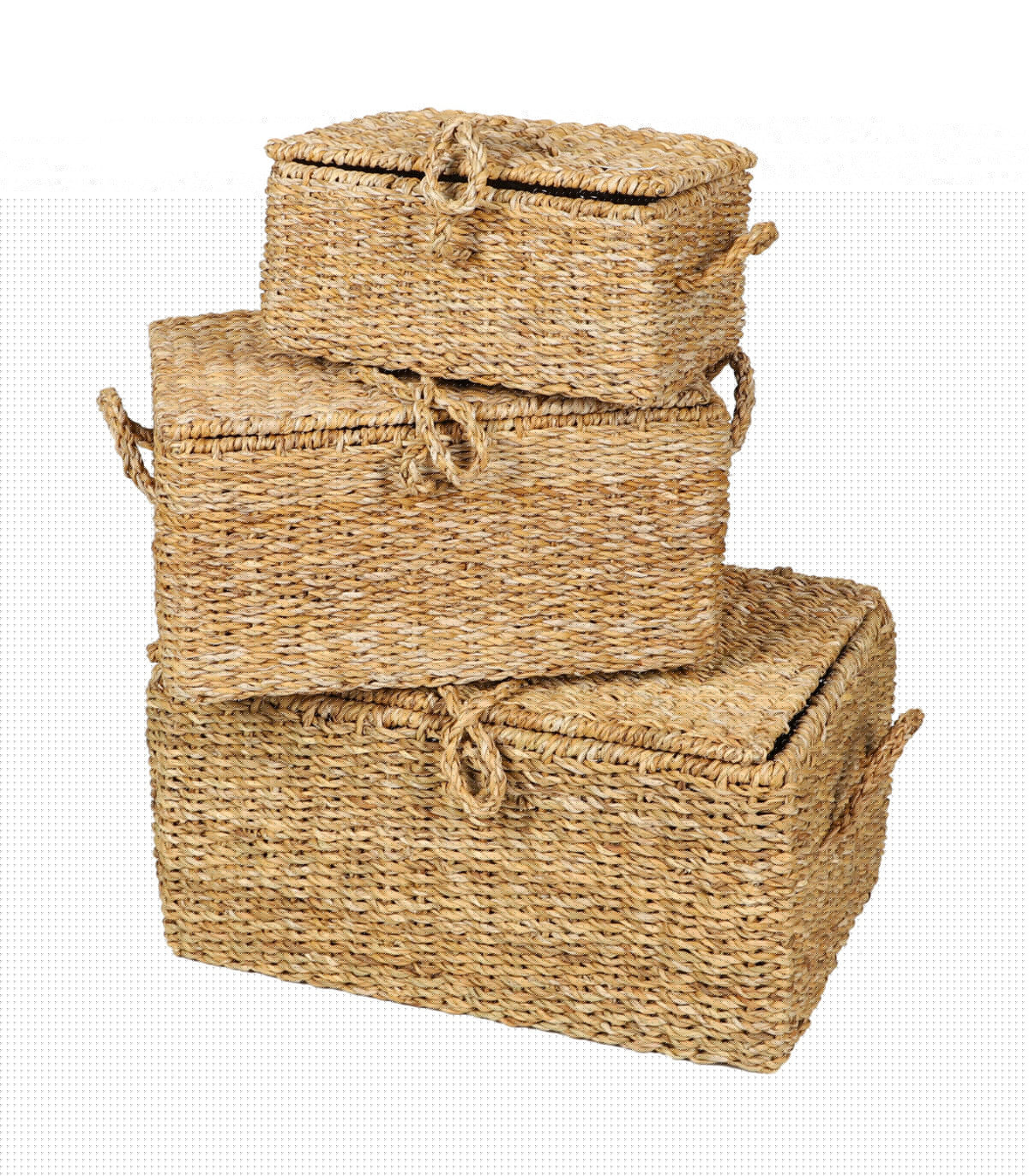 wadiga Set de 3 malles en jacinthe d'eau tressée - 50x34x25cm