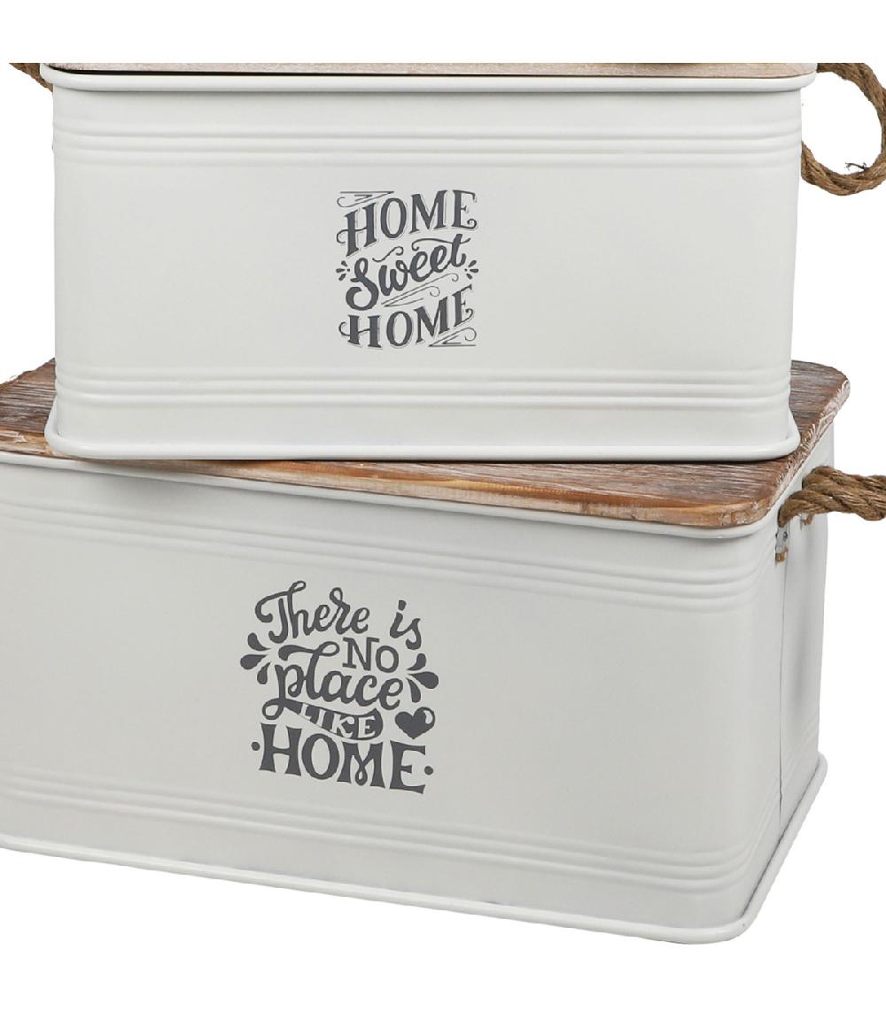 Wadiga Set De 3 Malles En Métal Blanc Et Bois 60x38x33cm