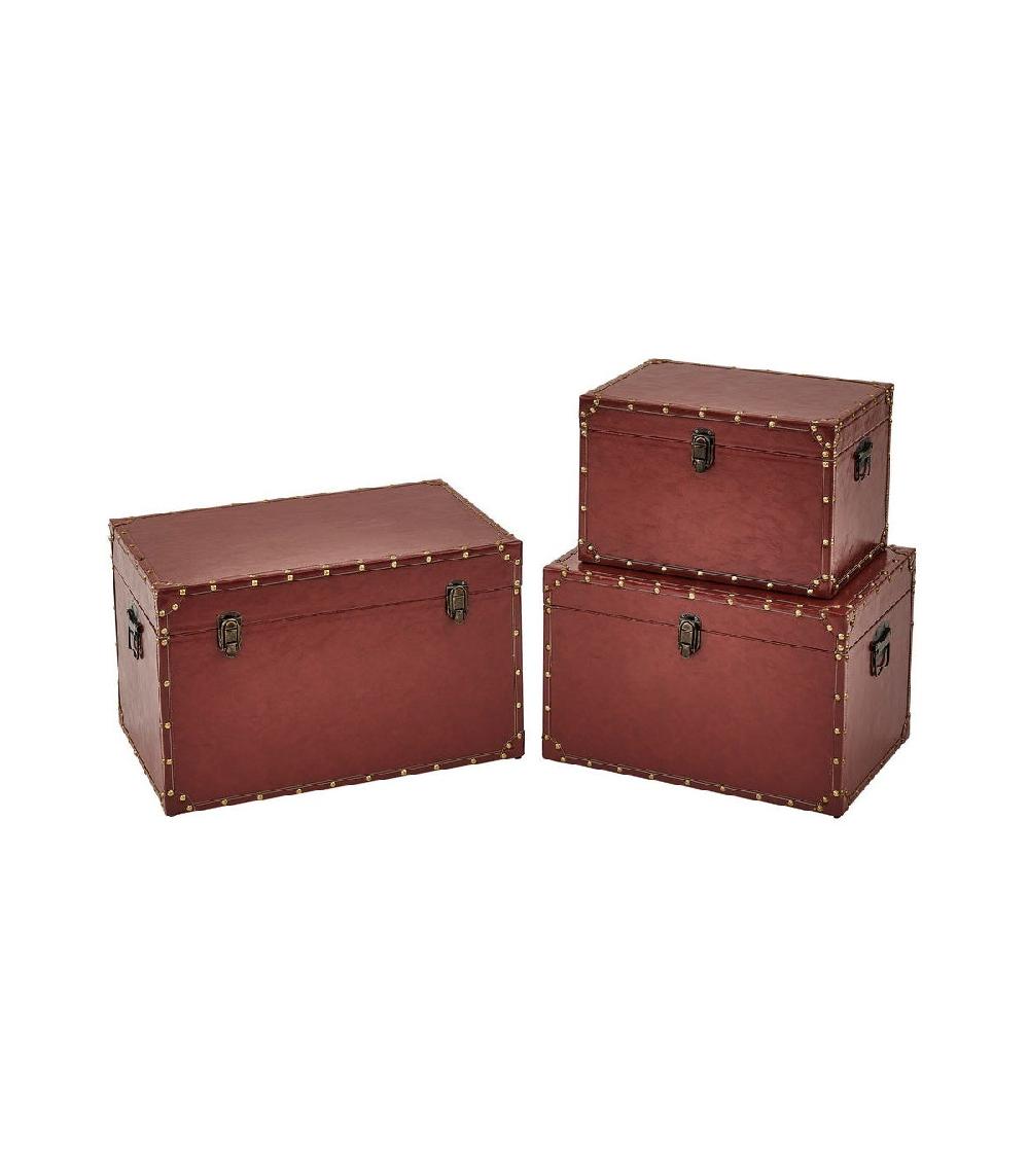 wadiga Set de 3 malles en similicuir marron - 56x38x35cm