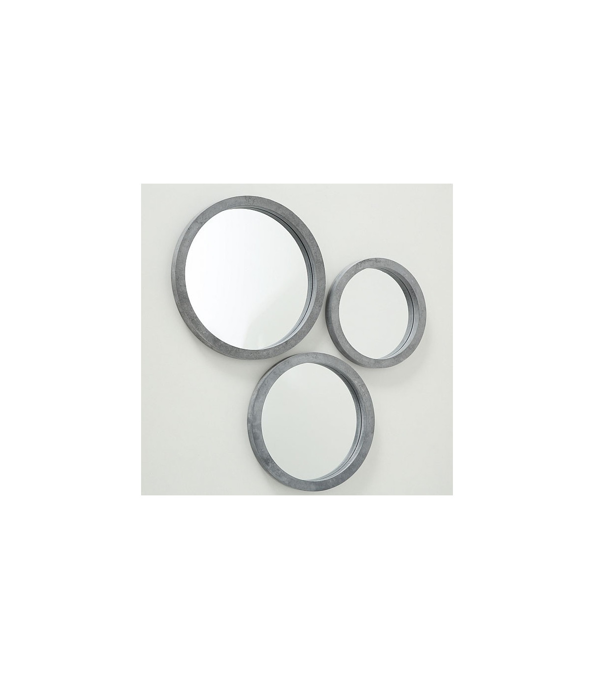 Wadiga Set De 3 Miroirs Décoratifs Ronds En Bois Gris