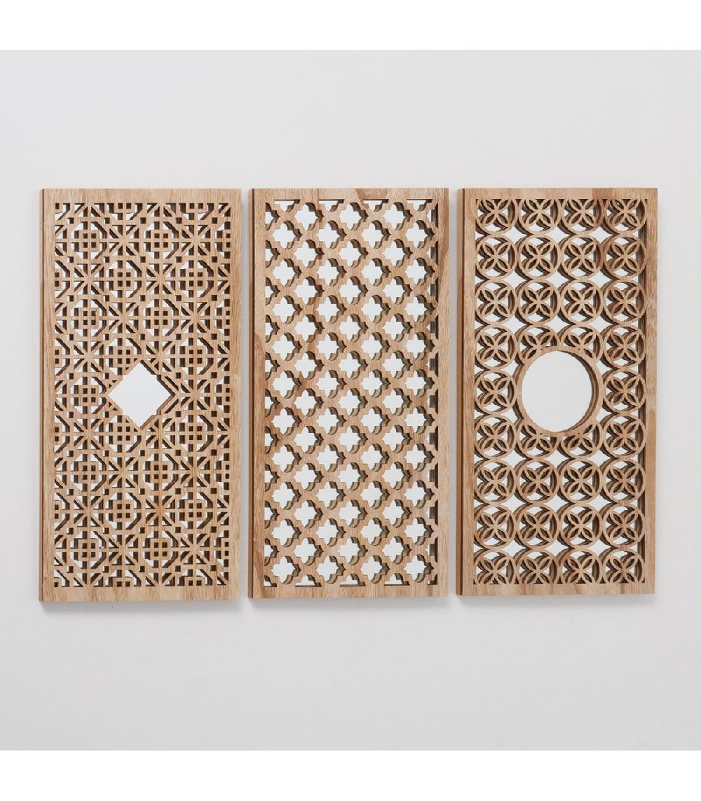 Wadiga Set De 3 Miroirs Orientaux Bois Rectangulaires 60x30x1.5cm