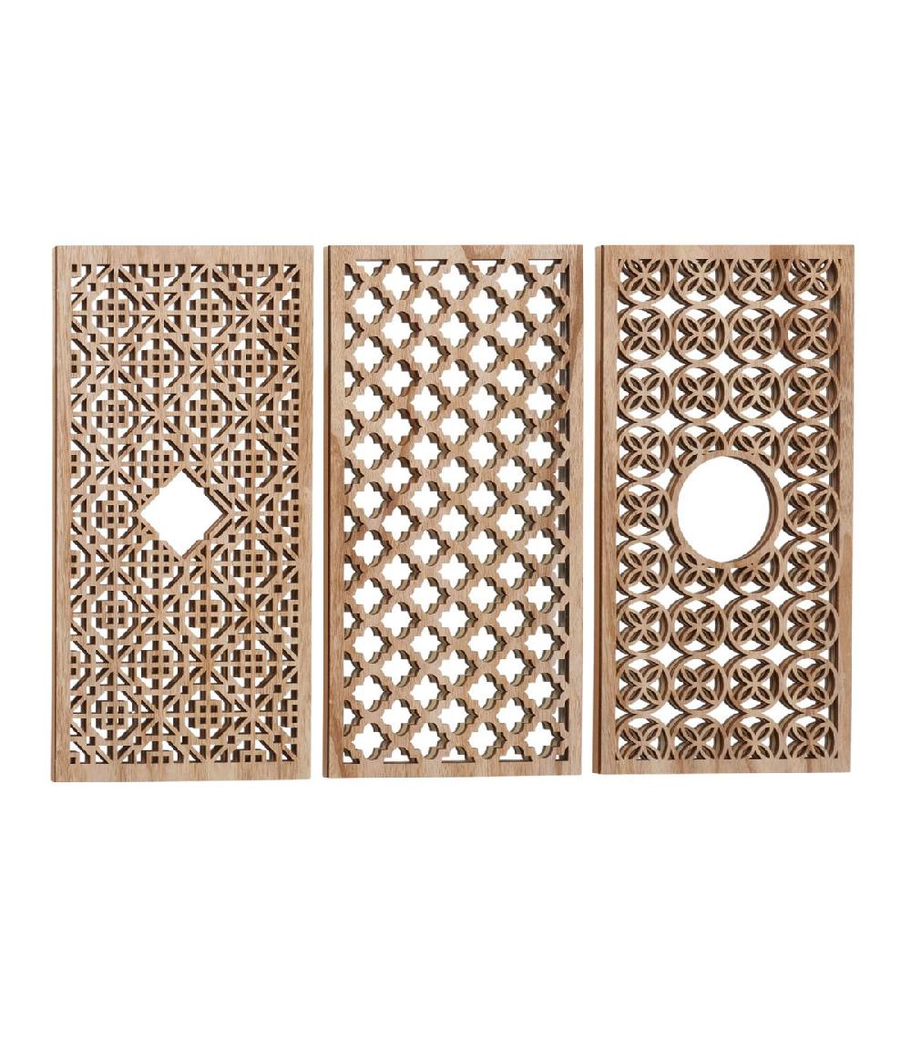 wadiga Set de 3 miroirs orientaux bois rectangulaires 60x30x1.5cm