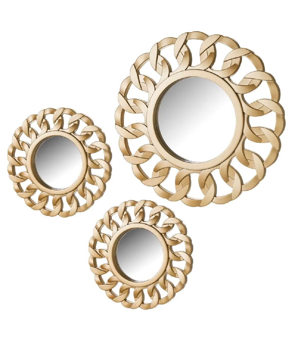 wadiga Set de 3 miroirs ronds or champagne 39x2x39cm