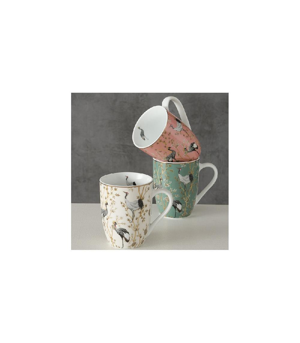 Wadiga Set De 3 Mugs Céramique Multicolore Fleurs Et Oiseaux - 33cl