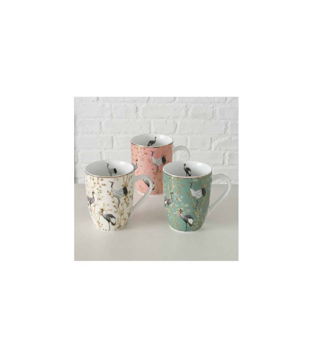 Wadiga Set De 3 Mugs Céramique Multicolore Fleurs Et Oiseaux - 33cl