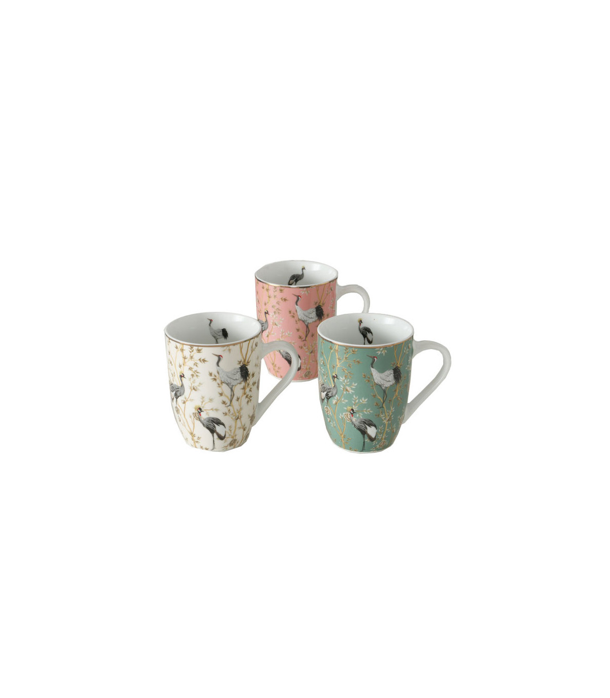 wadiga Set de 3 Mugs Céramique Multicolore Fleurs et Oiseaux - 33cl