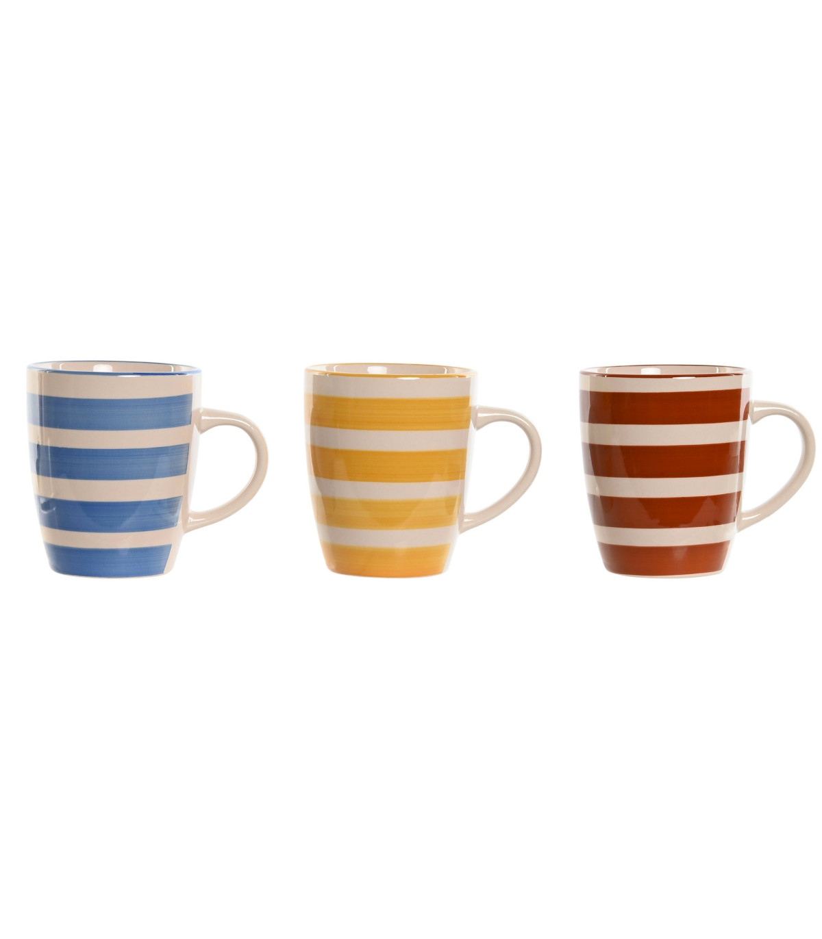 wadiga Set de 3 mugs faïence rayures bleues jaunes rouges 12.5x8.5x11cm