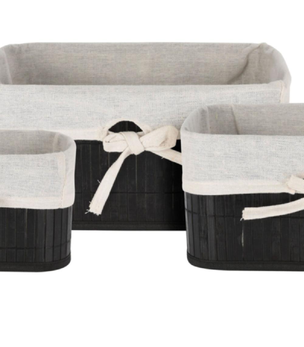 Wadiga Set De 3 Paniers De Rangement En Bambou Noir Pour Salle De Bain