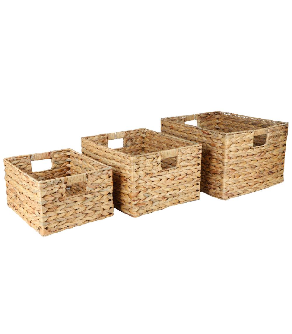 wadiga Set de 3 paniers rectangulaires tressés en jacinthe d'eau