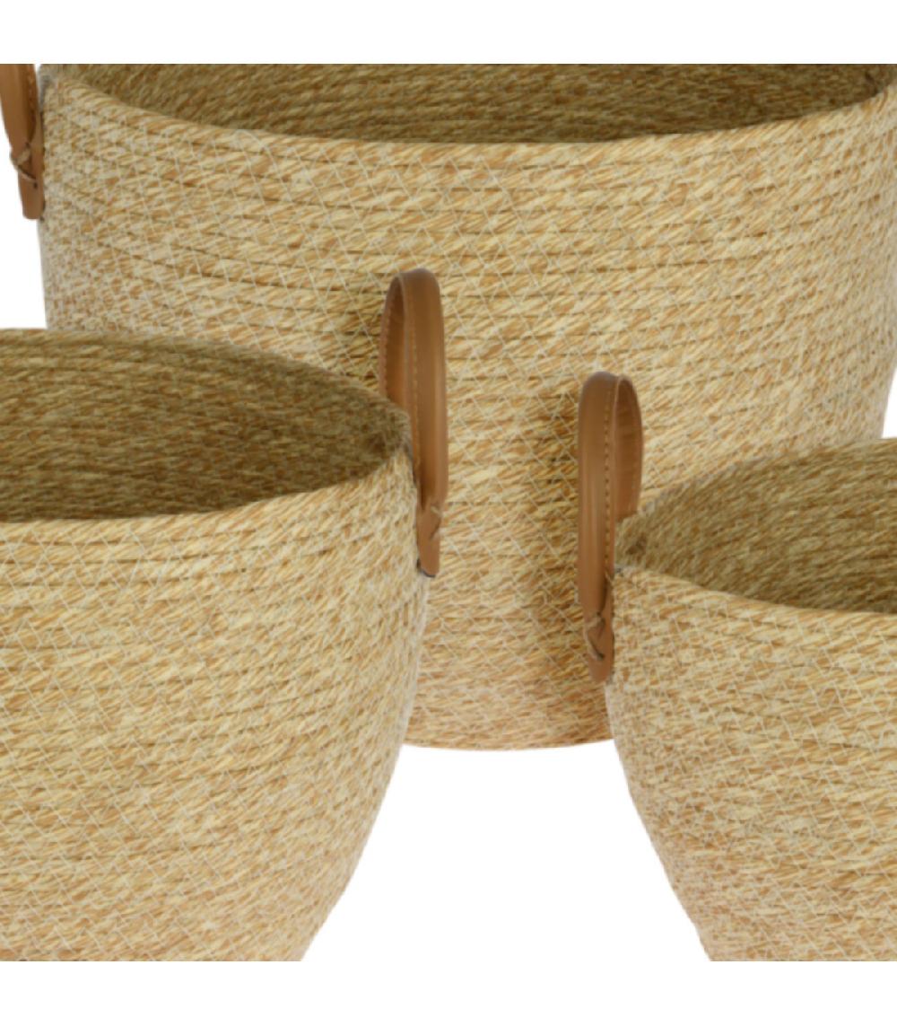Wadiga Set De 3 Paniers Ronds Tressés En Jacinthe D'eau