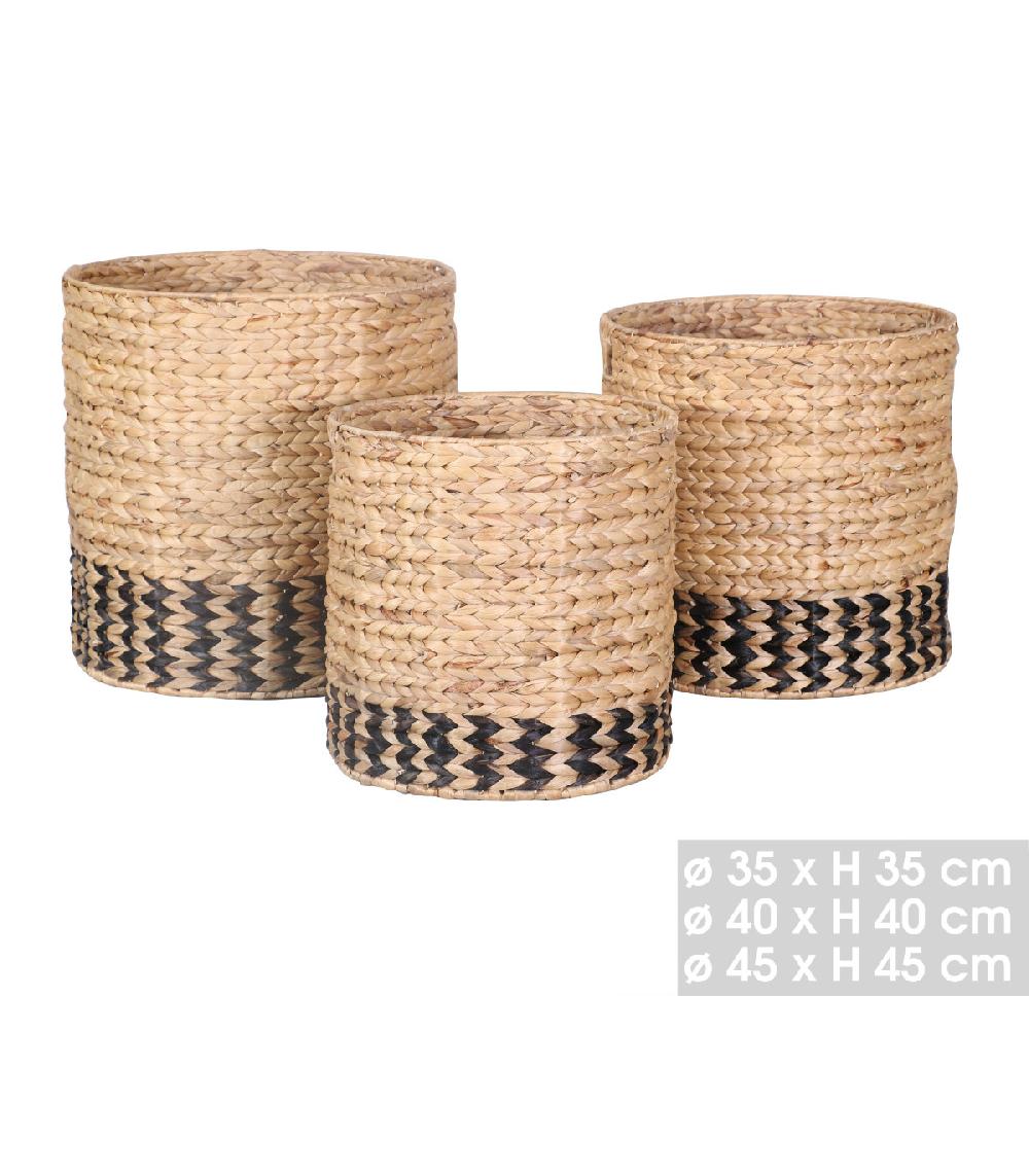 Wadiga Set De 3 Paniers Ronds Tressés En Jacinthe D'eau - H35/40/45cm