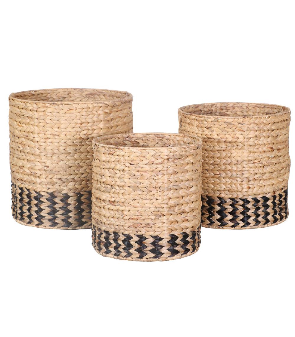 wadiga Set de 3 paniers ronds tressés en jacinthe d'eau - H35/40/45cm