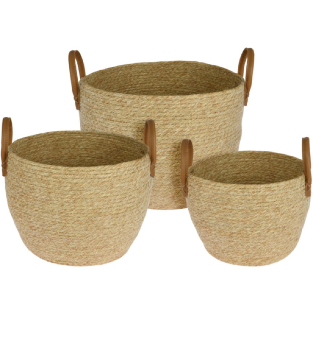 wadiga Set de 3 paniers ronds tressés en jacinthe d'eau